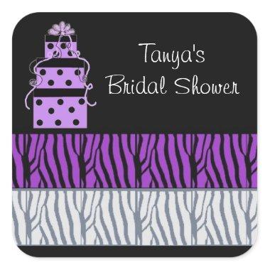 Pretty Packages and Zebra Stripes Bridal Shower Square Sticker