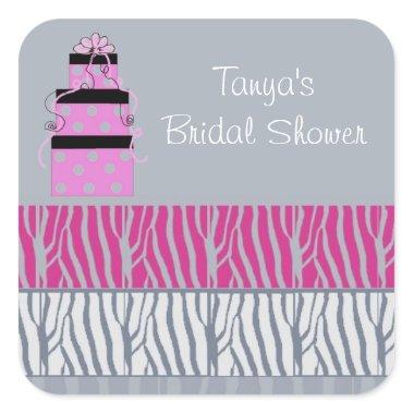 Pretty Packages and Zebra Stripes Bridal Shower Square Sticker