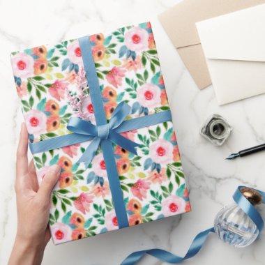Pretty Painted Watercolor Floral Pattern Gift Wrapping Paper