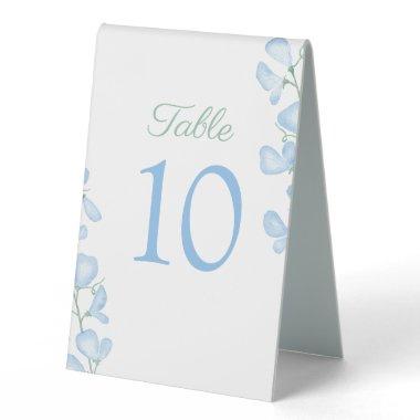 Pretty Pale Blue Floral Wedding Party Table Number Table Tent Sign