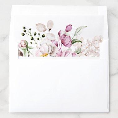 Pretty Pale Pink Purple Flower Bouquet Pattern Envelope Liner