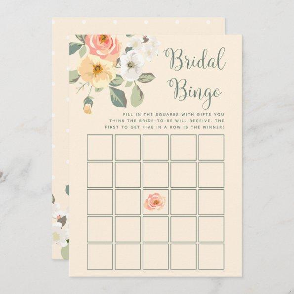 Pretty Peach Floral | Bridal Shower Bingo Game Invitations