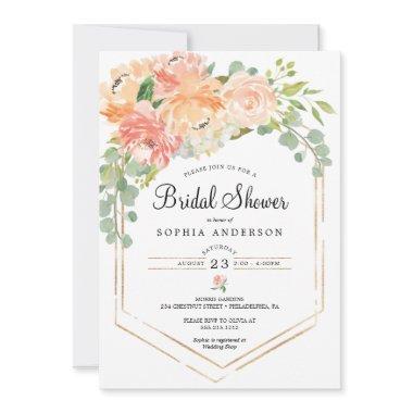 Pretty Peach Floral Bridal Shower Invitations