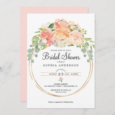 Pretty Peach Floral Bridal Shower Invitations
