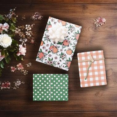 Pretty Peaches & Gingham Mixed Patterns Wrapping Paper Sheets