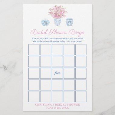Pretty Pink And Blue Bridal Bingo Shower Game Invitations