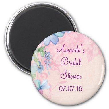Pretty Pink and Blue Floral Bridal Shower Magnet