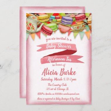 Pretty Pink Baby Shower Tea Party Invitations