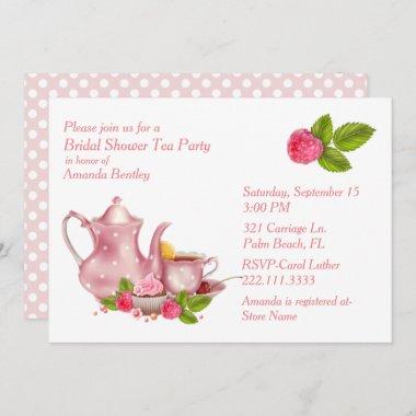 Pretty Pink Bridal Shower Tea Party Invitations