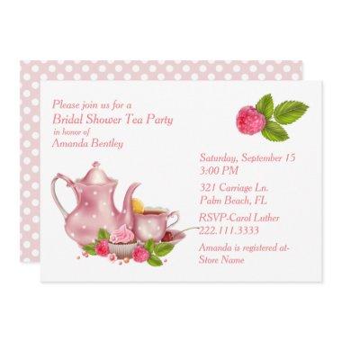 Pretty Pink Bridal Shower Tea Party Invitations