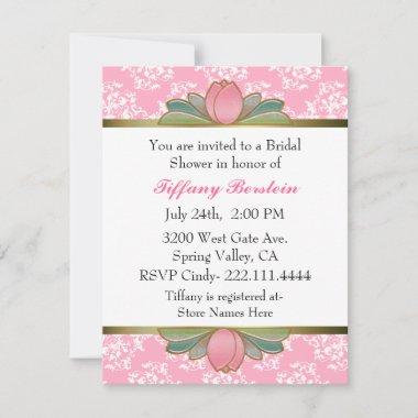 Pretty Pink Damask & Tulips Bridal Shower Invitations