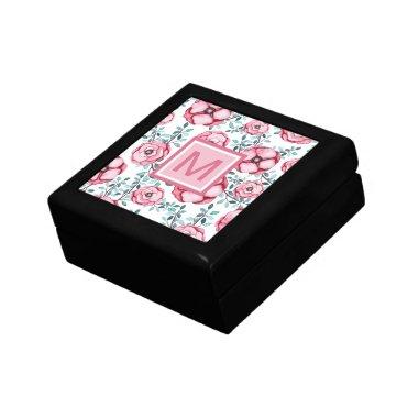 Pretty Pink Floral Monogram White Gift Box