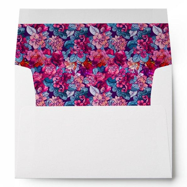 Pretty Pink Floral Pattern Custom Return Address Envelope