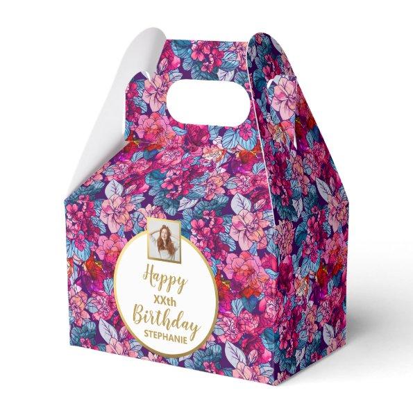 Pretty Pink Flowers, Custom Photo, Happy Birthday Favor Boxes