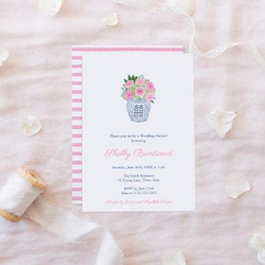 Pretty Pink Garden Roses Ginger Jar Bridal Shower Invitations