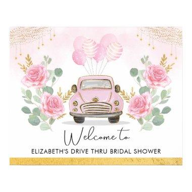 Pretty Pink Gold Drive Thru Bridal Shower Welcome Poster