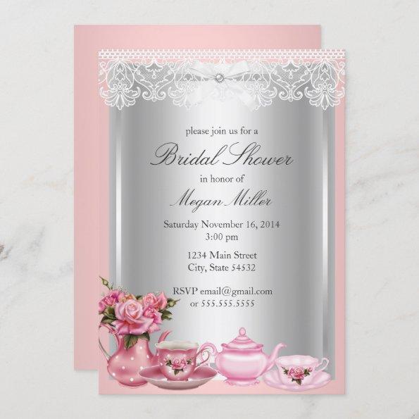 Pretty Pink High Tea Bridal Shower Invitations