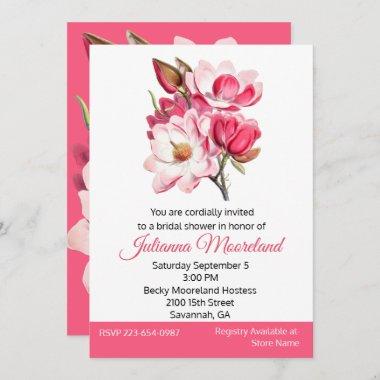Pretty Pink Magnolias Bridal Shower Invitations