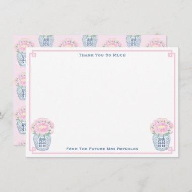 Pretty Pink Peonies Ginger Jar Bridal Shower Thank You Invitations