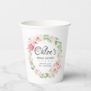 Pretty Pink Peony Floral Bridal Shower Paper Cups
