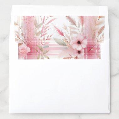 Pretty Pink Plaid Pattern Floral Leaf Envelope Liner