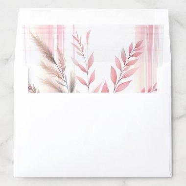 Pretty Pink Plaid Pattern Leaf Leaves Envelope Liner
