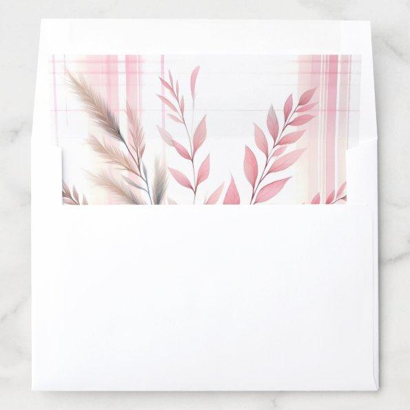 Pretty Pink Plaid Pattern Leaf Leaves Envelope Liner