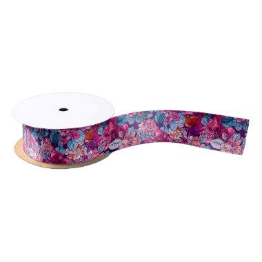 Pretty Pink Purple Flower Pattern Birthday Gift Satin Ribbon