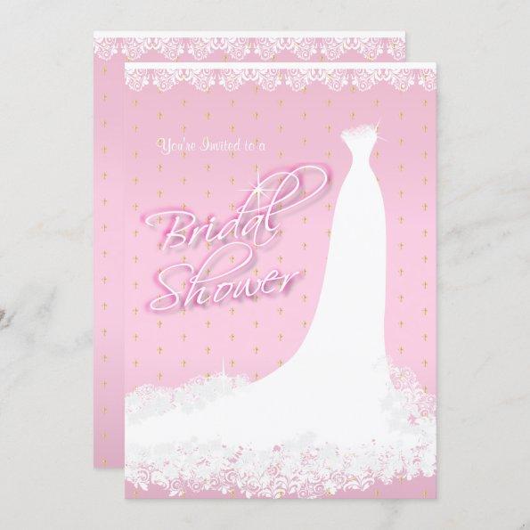 Pretty Pink Satin Religious Bridal Shower Invitations