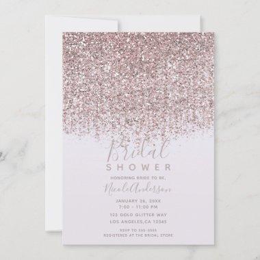 Pretty Pink Sparkly Blush Glitter Bridal Shower Invitations