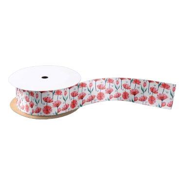 Pretty Pink Tulip Flower Pattern Birthday Gift Satin Ribbon