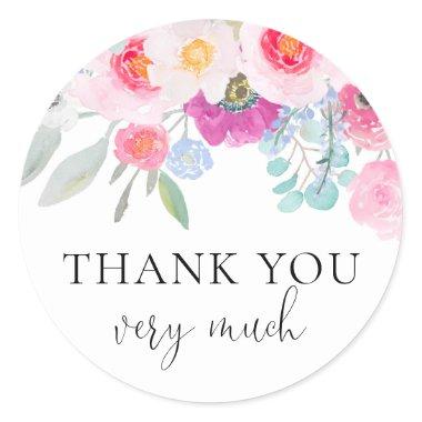 Pretty Pink Watercolor Anemones Thank You Wedding Classic Round Sticker
