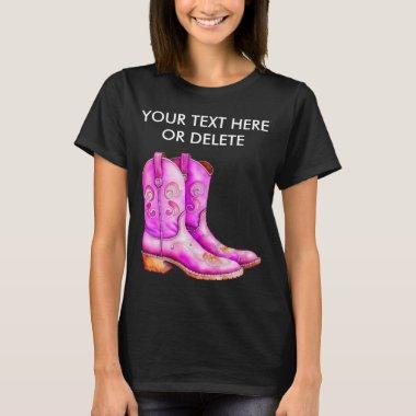 Pretty Pink Western Cowgirl Rodeo Boots Farm Life T-Shirt