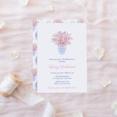 Pretty Preppy Pink Blue Chinoiserie Wedding Shower Invitations