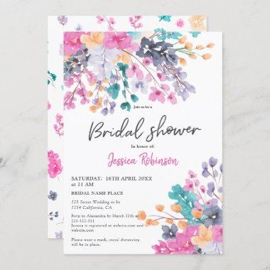 Pretty pressed flowers script chic bridal shower Invitations