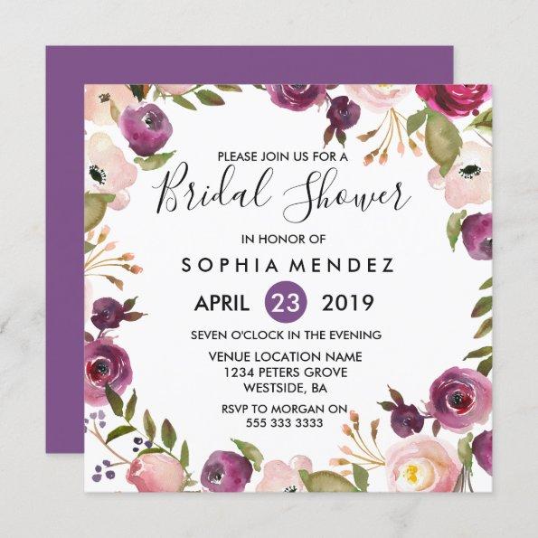 Pretty Purple Pink Botanical Bridal Shower Invite