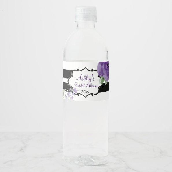 Pretty Purple Roses and Stripes Water Bottle Label