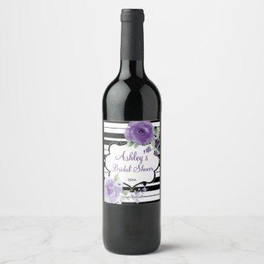 Pretty Purple Roses and Stripes Wine Label