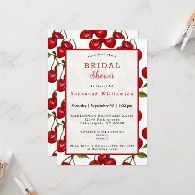 Pretty Red Cherry Watercolor Bridal Shower Invitations