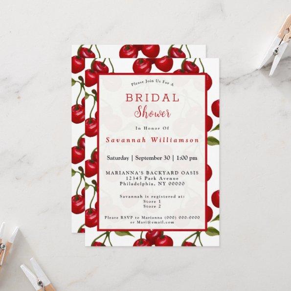 Pretty Red Cherry Watercolor Bridal Shower Invitations