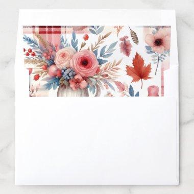 Pretty Red Flowers Plaid Pattern Fall Leaf Envelope Liner