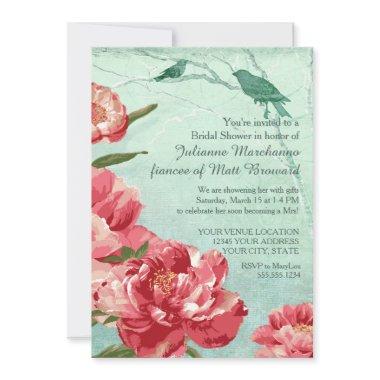 Pretty Retro Flower Bridal Shower Chintz Peony Invitations