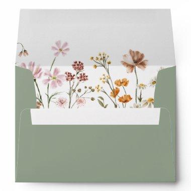 Pretty Sage Green Wildflower Meadow  Envelope
