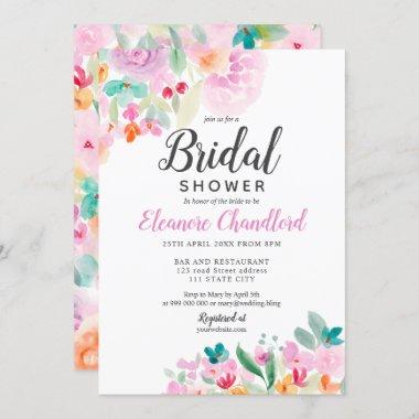 Pretty soft pastel floral watercolor bridal shower Invitations