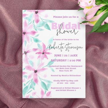 Pretty Soft Pink Watercolor Flowers Bridal Shower Invitations