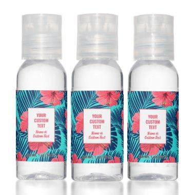 Pretty Tropical Floral Pink Hibiscus Custom Text Hand Sanitizer