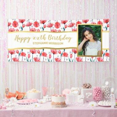 Pretty Tulip Flower Custom Photo Text Birthday Banner