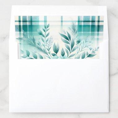 Pretty Turquoise Leaf Leaves Flowers Plaid Pattern Envelope Liner