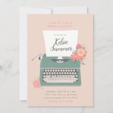 Pretty typewriter and flowers Bridal Shower Invitations