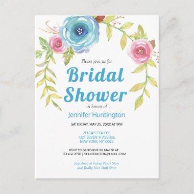 Pretty Watercolor Bridal Shower Floral Invitation PostInvitations
